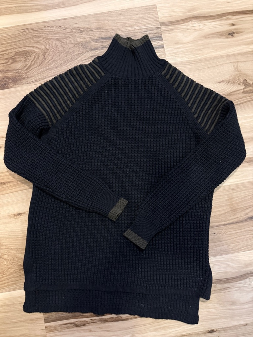 525 America Black Knit Funnel Neck Sweater with Contrast Trim